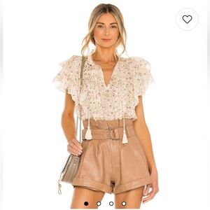 Cleobella Katy Victorian Floral Cream Ruffled Tie Front Blouse size XS